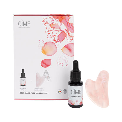 Self-care face massage set | Wild rose serum + Gua sha