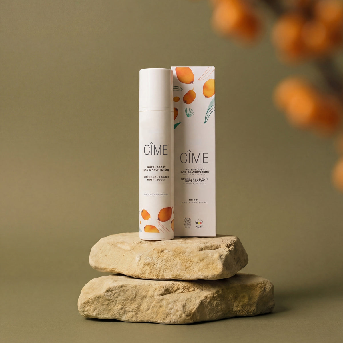 CÎME Nutri-Boost Day & Night Cream – voedende crème met zeeduindoorn op steen